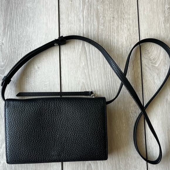 ALLSAINTS Black leather handbag crossbody shoulder convertible clutch - Picture 1 of 8